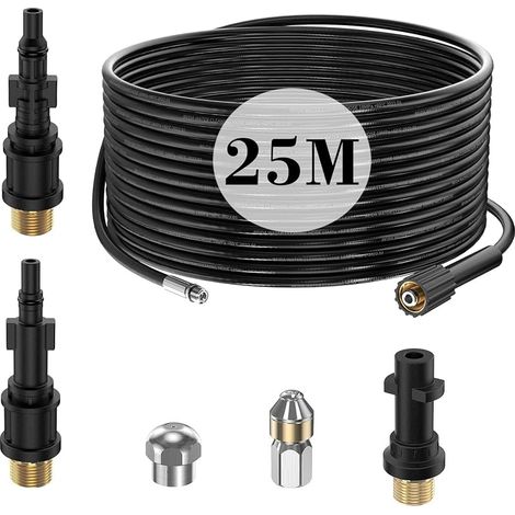 25M Tuyau Déboucheur Canalisation Nettoyage Haute Pression pour Kärcher K2 K3 K4 K5 K6 K7 HD HDS, 180Bar Kit Furet Professional avec Buse Rigides + Rotatives,Adaptateur pour Lavor Parkside & Bosch Aqt (1/5)