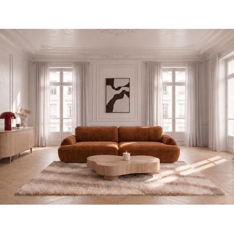 BOBOCHIC - Canapé droit convertible 4 places CELESTE tissu lisse Orange (1/5)