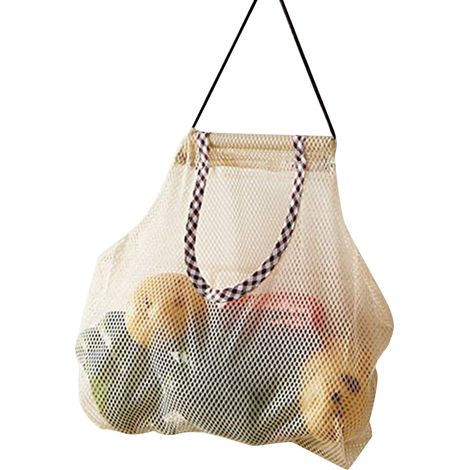 Sac à légumes suspendu 2 pièces, filet de rangement pour fruits, cuisine et salle de bain, organiseur mural gain de place. (1/4)
