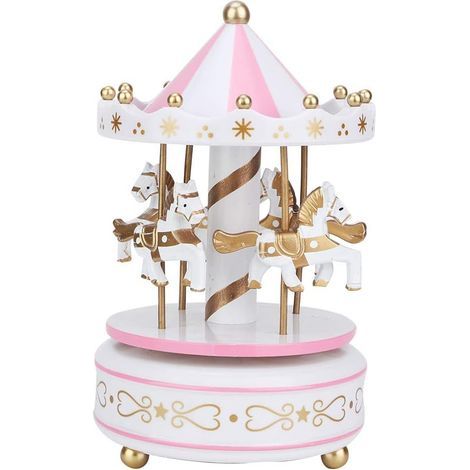 Boîte à musique carrousel, cadeau de décoration pour mariage/anniversaire (blanc et rose) (1/5)