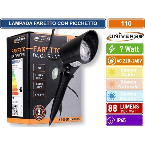 UNIVERSO 110 LAMPADA FARETTO LED DA GIARDINO CON BASE E PICCHETTO 7W COB IP65 3000K - 4000K - Colore Luce:Bianco Caldo (1/5)