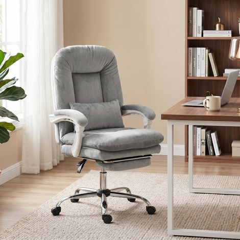 Fauteuil de bureau ergonomique, fauteuil de bureau inclinable en velours avec soutien lombaire, hauteur réglable, gris clair (1/5)