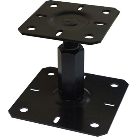 Ing Fixations – Pied de poteau réglable 100x100-130x130 H150 noir – Acier S235JR – Protection contre humidité et fongiques – Fixation robuste (1/2)