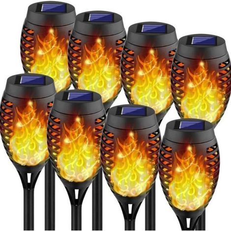 Lampe Solaire Extérieur - Effet Flamme Réaliste - IP65 Étanche - Autonomie 8 à 10 H - Lot De 8 (1/4)
