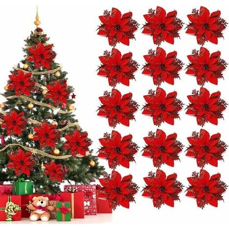 Weihnachtsblumen, 15 Stück Weihnachtsbaumblumen, Weihnachtsbaumschmuck, künstliche Weihnachtssternblumen, für Weihnachtsbaum, Geburtstagsfeier (rot) (1/4)