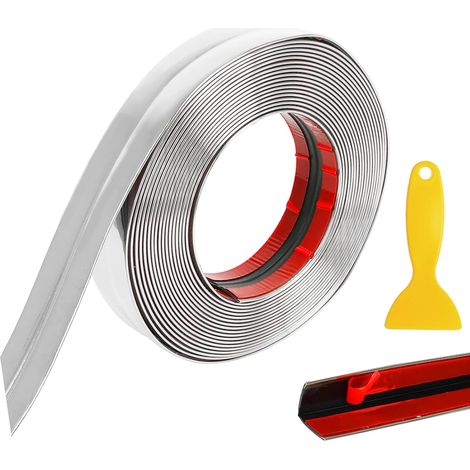 Moulures décoratives autocollantes - 2 cm x 10 m - Protection des bords - Étanche - Flexible - Découpable - Pour cadre de porte, fenêtre, armoires, protection des bords de table - Argenté (1/5)