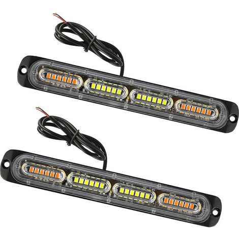 Barre lumineuse stroboscopique de signalisation d'urgence pour camions et automobiles à 24 LED (2 pièces - blanc)