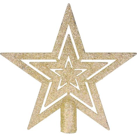 Weihnachtsbaum Stern Spitze 18 cm gold - geschlossen - Christbaum Spitze mit Glitzer Effekt