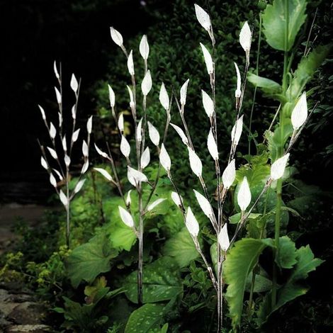 Lot de 3 branches d'arbre lumineuses à énergie solaire avec lumières LED en forme de feuilles, jolie veilleuse décorative pour jardin, terrasse free size blanc