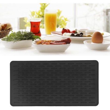 Tapis isolant thermique rectangulaire en silicone noir, tapis filtre à eau en silicone, tapis de cuisine, tapis de vaisselle. (1/5)