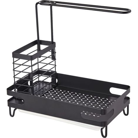 Soporte para esponjas de fregadero, soporte para esponjas de cocina sin taladrar, cesta para fregadero que ahorra espacio, acero inoxidable 304 con bandeja de goteo de plástico extraíble (1/5)