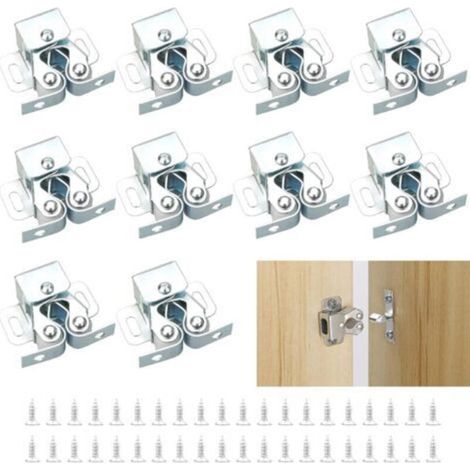 10 Pieces Cabinet Catches Cupboard Door Closer, Double Roller Cupboard Door Catches for Closet, Silver (1/5)
