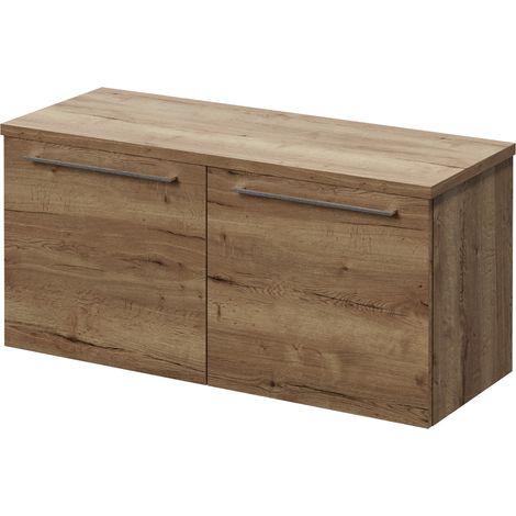 Napoli 390 Tobacco Oak 1000mm Wall Mounted 2 Drawer Vanity Unit for Countertop Basins - 1000mm - Chrome 320mm Handle