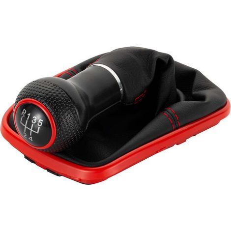 A253-4 Soufflet Levier de Vitesse Pommeau de Vitesse 12mm compatible avec VW Golf 4 IV Boite 5 avec Cadre Plug & Play Pièce de rechange pour 1J071113 Noir Rouge (1/4)