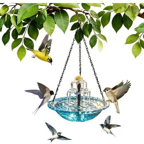 Hanging Solar Fountain for Birds, Solar Energy Waterfall, Decorative Outdoor Bird Bath, Water Bowl for Garden, Outdoor Bird Fountain