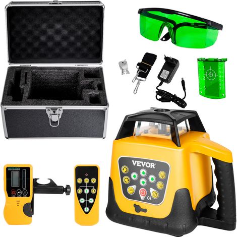 VEVOR Kit Niveau Laser Rotatif Autonivelant 360°, Portee 500 m, Faisceau Vert, Inclinaison Reglable, Angle de Balayage Flexible, Etancheite IP54, Precis, avec Recepteur, Telecommande, Etui Transport