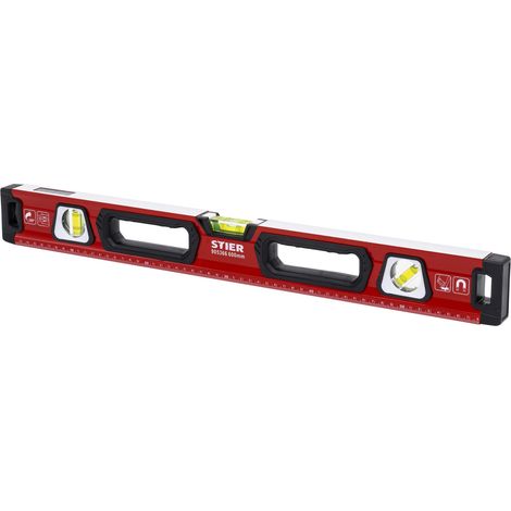 STIER Premium Wasserwaage, mit Magnet und drei Libellen, 600 mm, 0,5 mm/m, vertikal und horizontal messen, Spiegel-Lotlibelle, präzise Messung, Aluminiumlegierung, doppelt gefräste Oberfläche