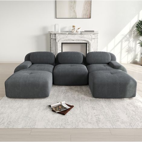 Sofá de esquina modular en U de pana, sin montaje, gris, 298 x 178 x 70 cm, OKWISH (1/5)
