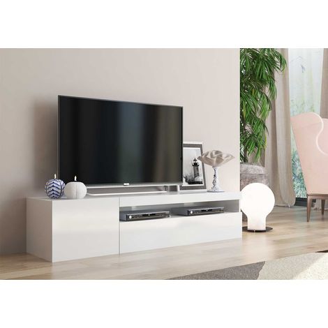 Meuble TV moderne 150 cm blanc laqué brillant Adilah (1/4)