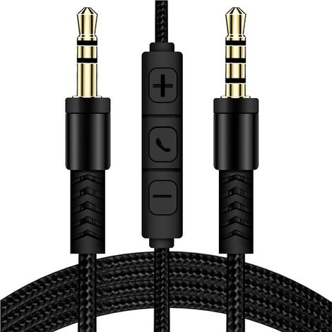 Câble audio auxiliaire stéréo 3,5 mm mâle-mâle de 1,2 m avec microphone et contrôle du volume par bouton-poussoir (1/5)