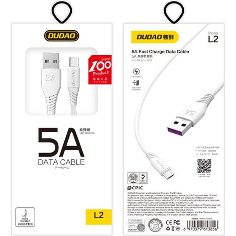 Cable USB Dudao / USB Tipo C 5A 2m blanco (L2T 2m blanco) (1/3)