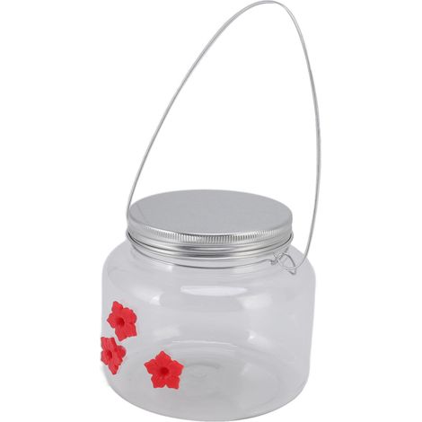 Mangeoire suspendue pour oiseaux 475 ml, motif unique de fleurs rouges, 3 ouvertures pour nourrir les oiseaux, large ouverture, remplissage facile. (1/5)