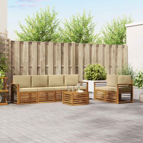 Outdoor-Sofagarnitur 7 pcs Natur und Beige Massivholz Akazie (1/5)