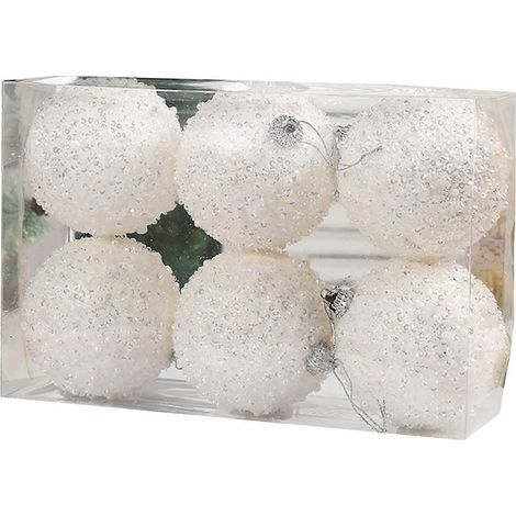 Ensemble de 6 boules décoratives pour sapin de Noël, avec cordelette de suspension, décoration de Noël à suspendre (blanc, 24 cm x 16 cm x 8 cm) (1/4)