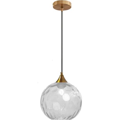 20cm Transparent Glass Globe Pendant Light Golden Bronze Base with Glass Ball Hanging Ceiling Lamp for Kitchen Island, Dining Room and Bedside Table (Transparent) (1/5)