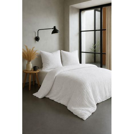 Parure de Couette en Gaze de Coton 140x200 cm Blanc (1/5)