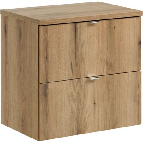 Hängendes Badezimmer-Set VANO in Eichenoptik 60cm: Unterschrank mit Schubladen + Abdeckplatte für Waschbecken