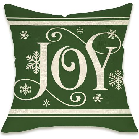 Housse De Coussin - 18x18 Pouces - Coton Lin - Motif Noël Houx Flocons De Neige - Décoration Intérieure Extérieure - Lot De 1