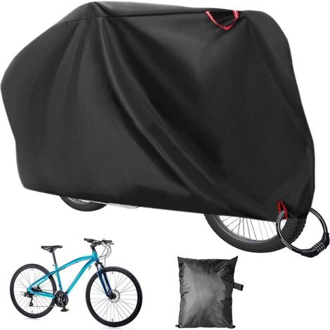 KZQ 1 Stück Outdoor-Fahrradabdeckung, dicke schwarze Outdoor-Fahrradabdeckung mit Schlossloch und Aufbewahrungstasche, 200 x 110 x 70 cm, für MTB und Rennrad (1/4)