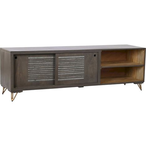 Meuble TV élégance bois exotique et métal marron - Marron chocolat métallisé (1/5)