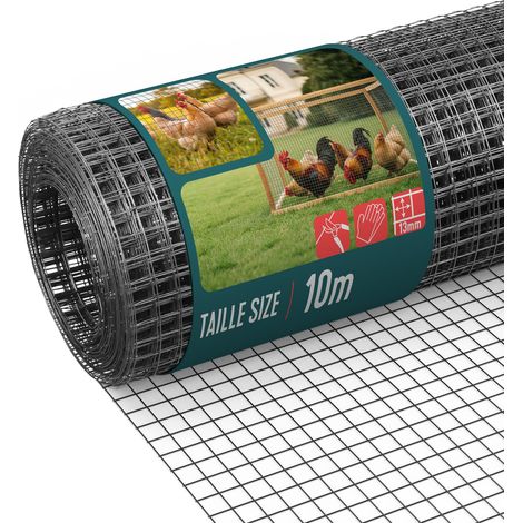VOUNOT PVC Coated Wire Mesh 0.5x10m 13mm Garden Fencing Grey