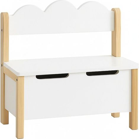 Banc pour enfants avec rangement coffre 60 x 60 x 25 cm assise confortable style contemporain en MDF blanc (1/3)