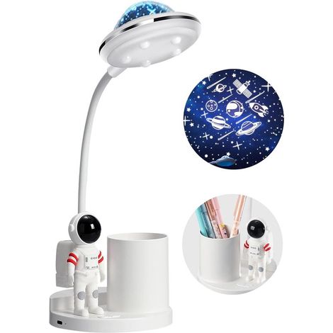 Lámpara de escritorio con estampado de astronauta, Proyector de cielo estrellado, Lámpara de lectura que cuida la vista, Blanca (1/5)