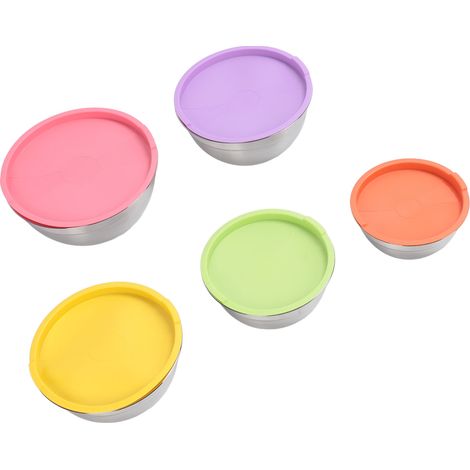 Bols à mélanger avec couvercles, 5 pièces, bol emboîtable empilable en acier inoxydable, récipient alimentaire pour la cuisson, la préparation et le service (1/5)