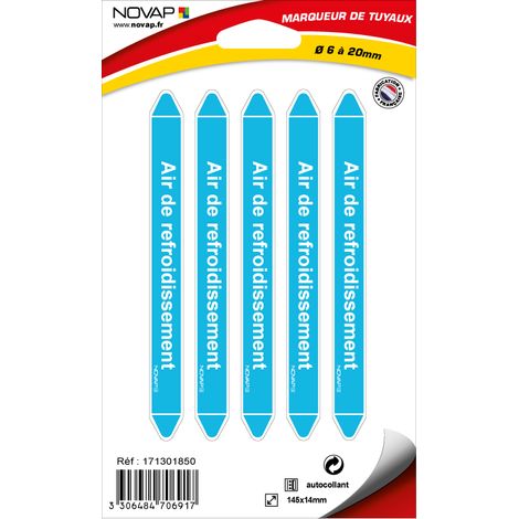 Planche de 5 marqueurs de tuyauterie 145 x 14 mm pour Ø 6 à 20 mm - Air de refroidissement - 4706917