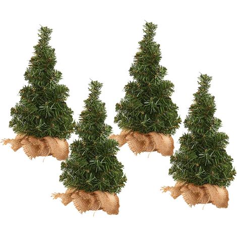Lot de 4 mini sapins de Noël artificiels de 30 cm avec base en toile de jute, petit sapin de Noël artificiel pour décoration de table de Noël