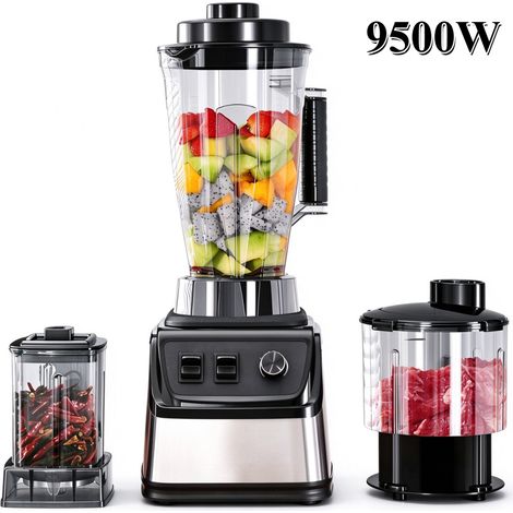 Blender, Mixeur 3 en 1, Blender haute vitesse multifonction 9500W, 3L+1.5L+0.5L, 8 lames / 4 lames / 6 lames, Facile nettoyer, Noir (1/5)