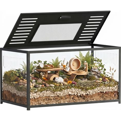 PawHut Large Hamster Cage, Chewproof Metal Rat Cage with Openable Top, Black (1/5)