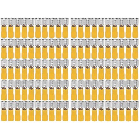 100 cosses femelles isolées à sertir pour fils électriques de section AWG 12-10 (4-6 mm²) (1/4)