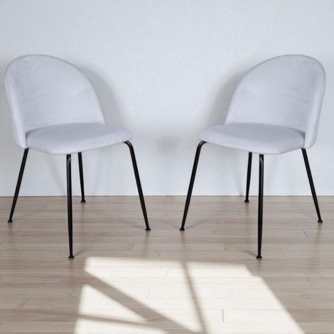 Sedia da pranzo in velluto Grigio Perla con gambe in metallo Nero - PARIS 2 sedie (1/5)