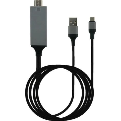 Câble adaptateur HDMI+USB HD de type cTO pour téléphones portables, ordinateurs portables, projection sur écran 4K HD et duplication d'écran HDMI (noir) (1/5)