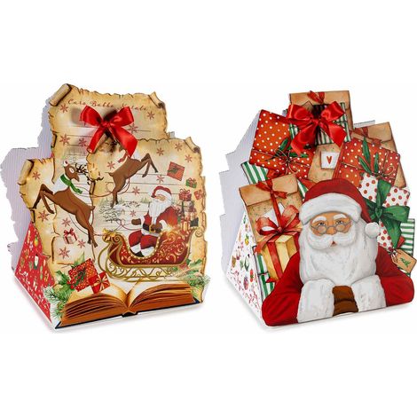 Scatole natalizie sagomate a Babbo Natale in carta e fiocco, set da 4 pezzi