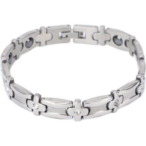 Bracelet magnétique argenté en acier titane, soulagement douleur arthrite fatigue, thérapie magnétique (1/5)
