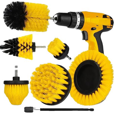 Set di spazzole per trapano, strumento di pulizia multiuso, asta di prolunga inclusa, giallo (1/2)
