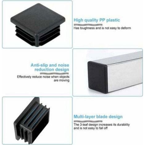 Lot de 20 embouts carrés noirs (30 x 30 mm) en plastique pour tubes carrés, profilés ou pieds de chaise (1/4)