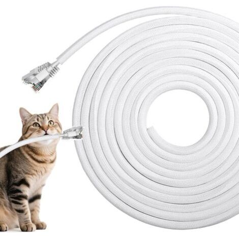 Gaine de câble textile flexible de 10 mm - 5 m - Pour chiens et chats - Gaine de câble tissée - Pour bureau, TV, ordinateur - Blanc